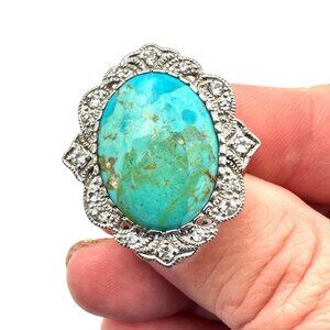 Designer JTV Womens Ring Sterling Silver Turquoise White Topaz Size 8
